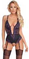 Cottelli Crotchless Lace Body with Suspenders 2643561 Black - L