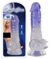 Crystal Clear - dildo so semenníkom a prísavkou - 19,5 cm (priesvitné-fialové)