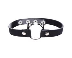 Master Series Kinky Kitty - obojok s mačacou hlavou a krúžkom (čierny)
