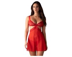 Obsessive Cupide Desir - priehľadná čipková košieľka (červená)