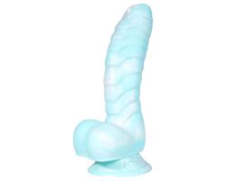 OgazR Morský had - vrúbkované dildo - 17 cm (modro-biele)