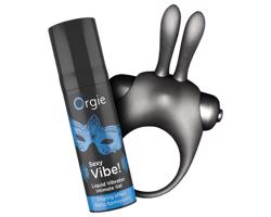 Orgie Bunny - vibračný erekčný krúžok set (čierny)