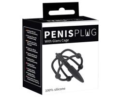 Penisplug - silikónová klietka na žaluď s uretrálnym kužeľom (čierna)