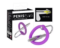Penisplug - silikónový krúžok na žaluď s uretrálnym kužeľom (fialovo-strieborný)