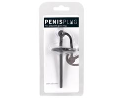 Penisplug - silikónový žaluďový krúžok s dutou uretrálnou sondou (čierny)