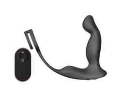Sex HD Virgil - čierny vibrátor na prostatu s krúžkom na penis a semenníky