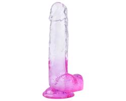 Sunfo - prísavkový dildo s guličkami - 22cm (priehľadný-fialový)