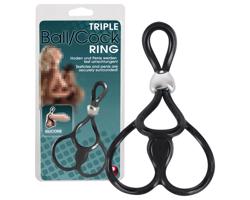 You2Toys - Trojitý, nastaviteľný krúžok na penis a semenníky (čierny)